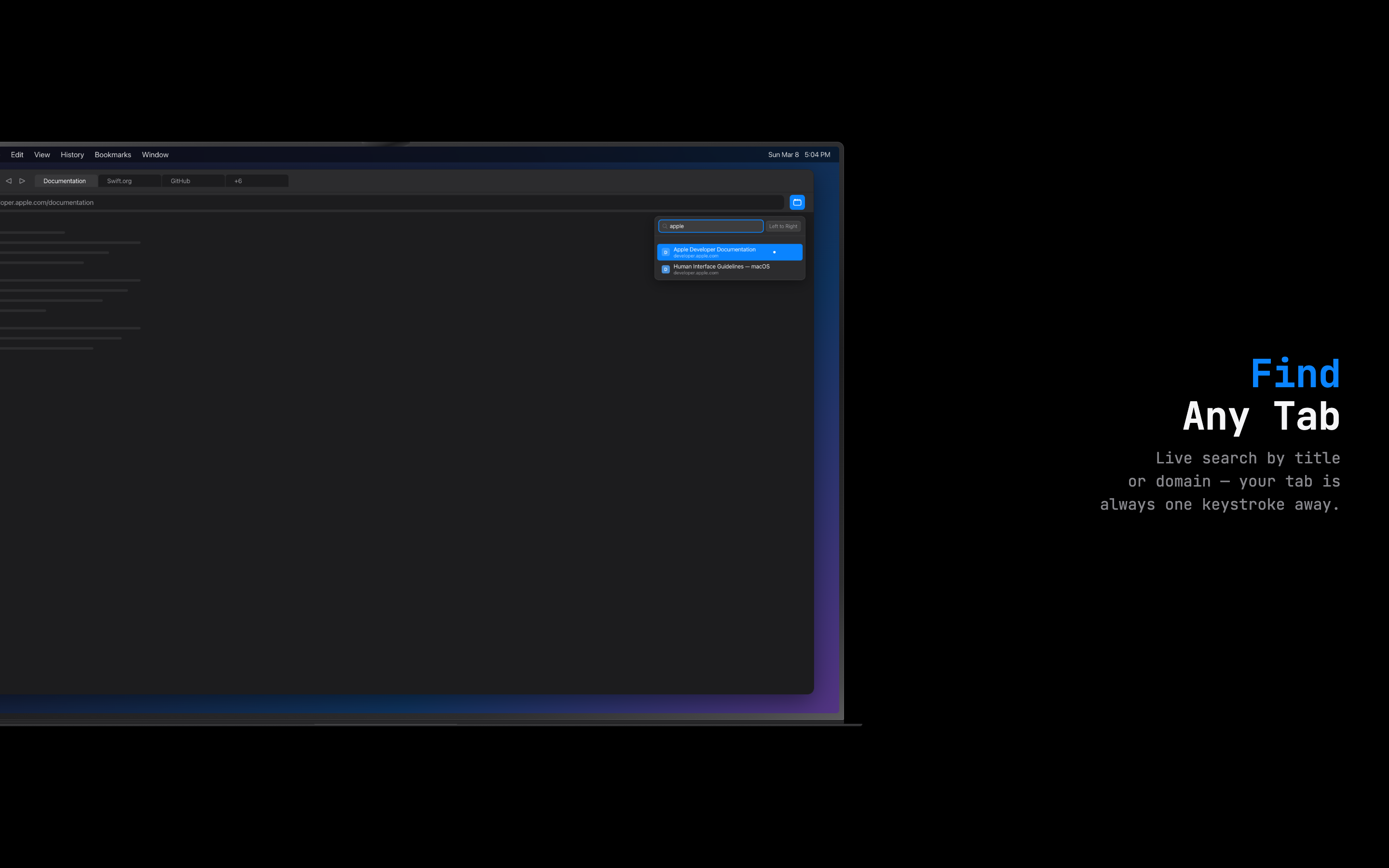 TabScope search filtering tabs by keyword