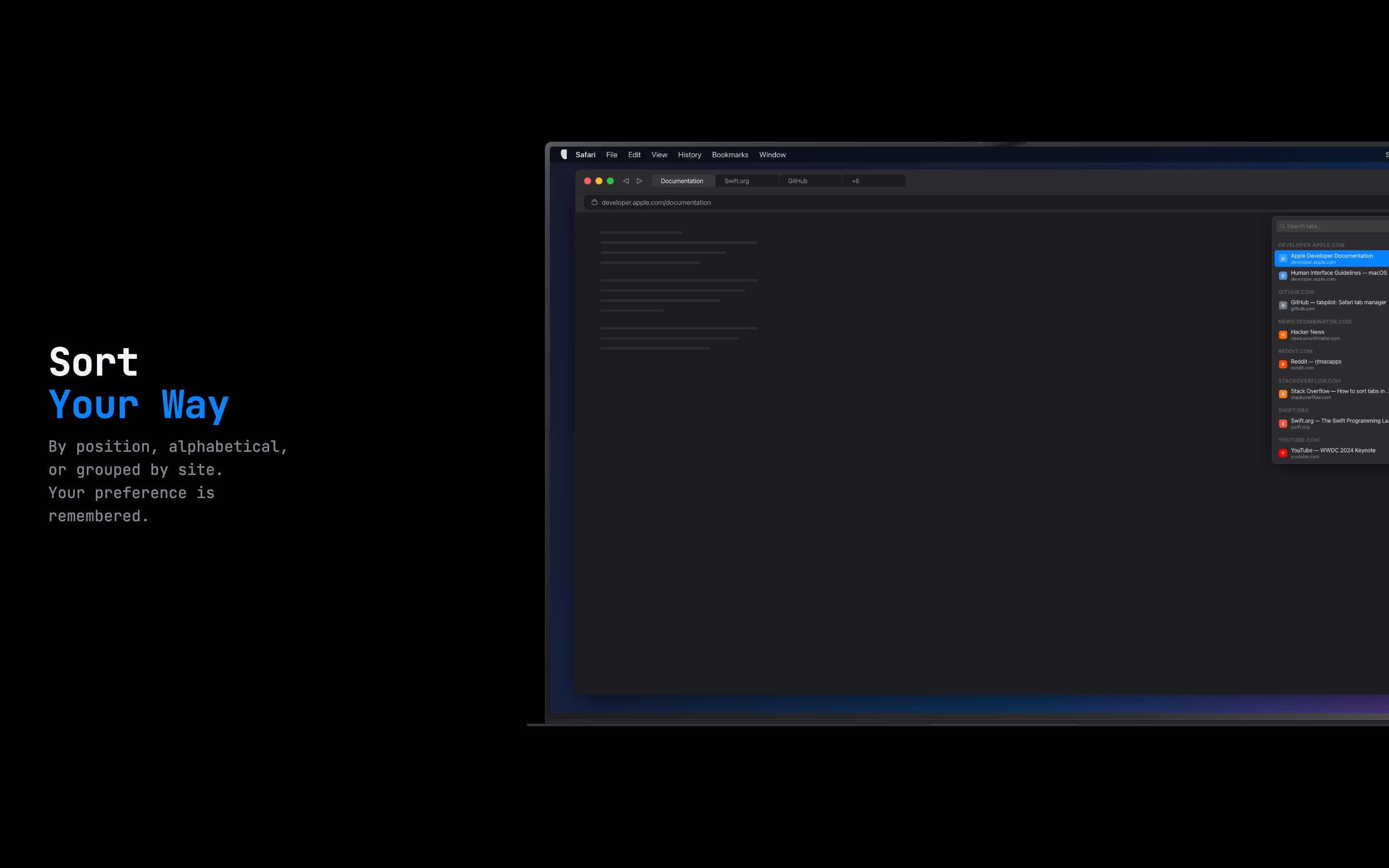 TabScope sorting tabs by site domain